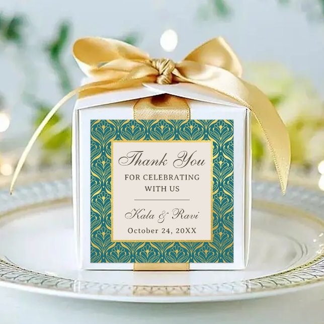 Gold Art Deco Floral Return Geschenk Gefallen Etiketten (return gift favor sticker labels, indian wedding favors, hindu wedding favors, mehndi sangeet)