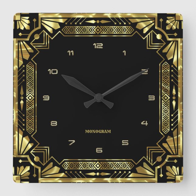 Gold Art Deco Frame Quadratische Wanduhr (Vorderseite)