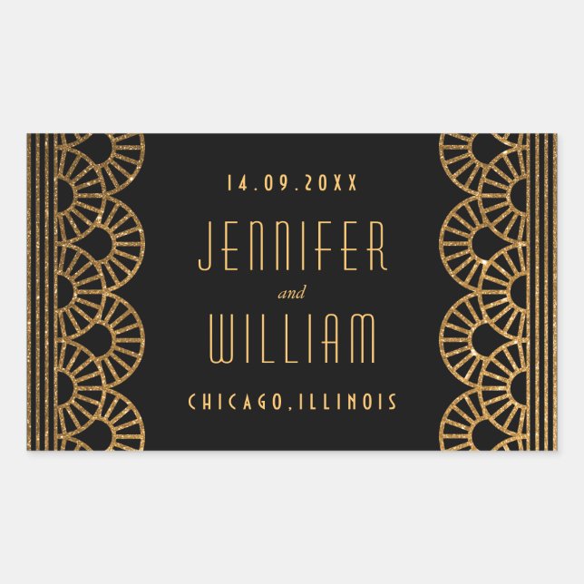 Gold Art Deco Gatsby Style Custom Wedding Sticker (Vorderseite)