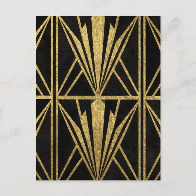 Gold Art Deco Geometric Fan Pattern Black Postkarte (Vorderseite)