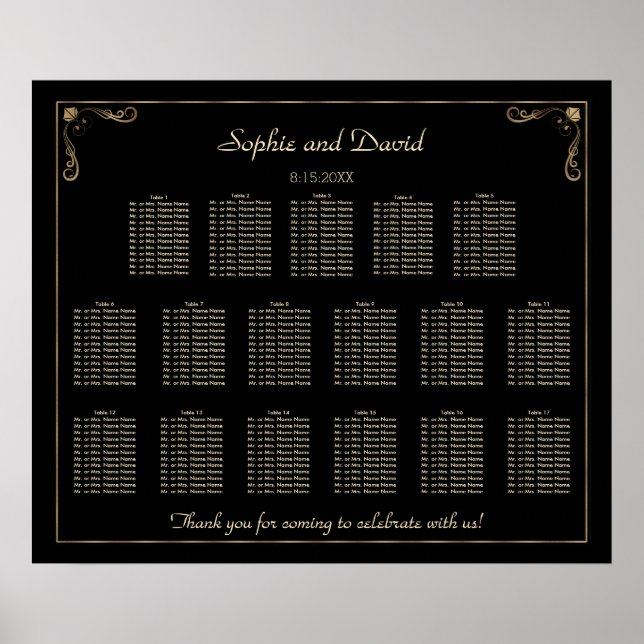 Gold Art Deco Great Gatsby Wedding Seating Chart Poster (Vorne)