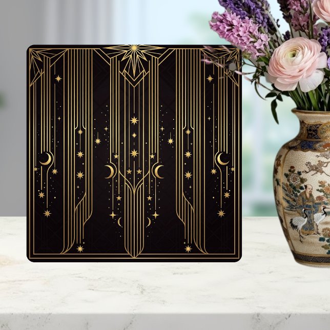 Gold Art Deco Himmel Sterne Monde Muster  Fliese (Von Creator hochgeladen)