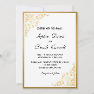 Gold Art Deco Hochzeitsankündigung Einladung