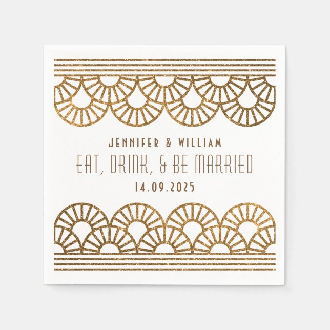 Gold Art Deco Hochzeitsempfang Cockatil Napkin Serviette (Vorderseite)