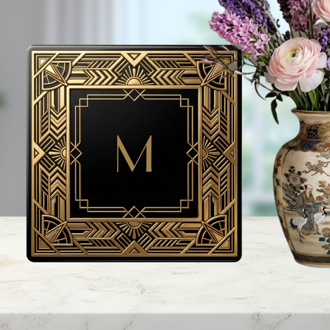 Gold Art Deco Monogramm Schwarz Personalisierter L Fliese (Von Creator hochgeladen)