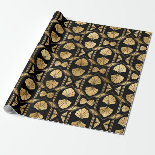 Gold Art Deco Muscheln in Schwarz Geschenkpapier