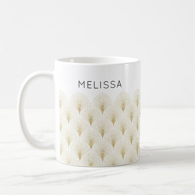 Gold Art-Deco Muster Monogramm Kaffeetasse (Links)
