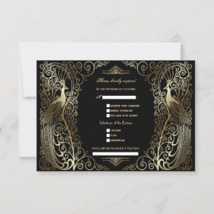 Gold Art Deco Peacocks Song Anfrage Hochzeit RSVP Karte