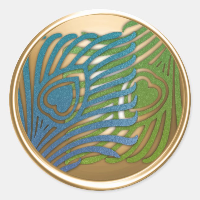 Gold Art Deco Pfau Umschlag Aufkleber Set 1104 (Vorderseite)