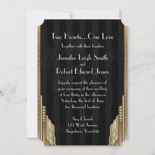 Gold Art Deco Stripe Hochzeit Einladung (Vorderseite)