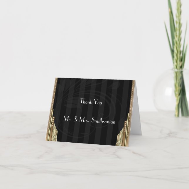 Gold Art Deco Stripe Hochzeit Vielen Dank Dankeskarte (Vorderseite)