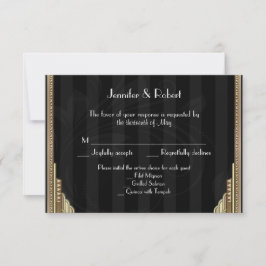 Gold Art Deco Stripe Wedding Response Card RSVP Karte