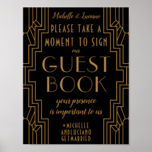 Gold Art Deco Wedding Sign Editable Gästebuch