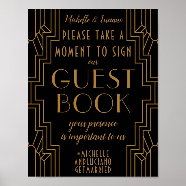 Gold Art Deco Wedding Sign Editable Gästebuch (Vorne)
