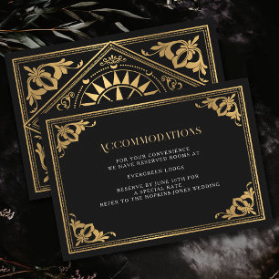 Gold Art Nouveau Gothic Hochzeitsunterkünfte Begleitkarte