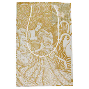 Gold Art Nouveau Vintage Frauenzeichnung Vintage Ä Mittlere Geschenktüte