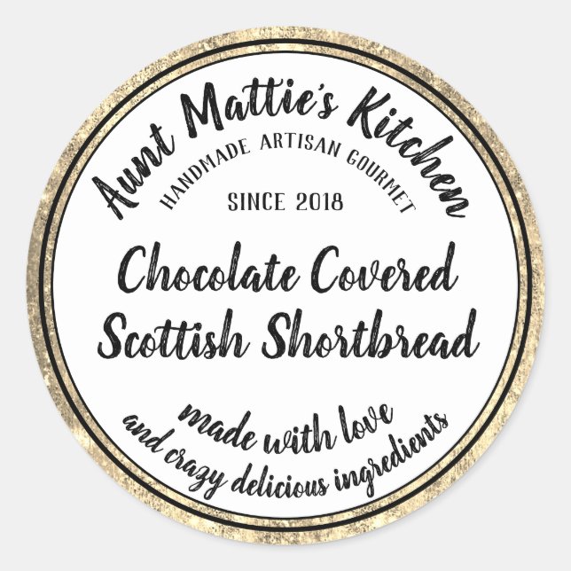 Gold Artisan handgefertigte Gourmet Food Label Runder Aufkleber (Vorderseite)