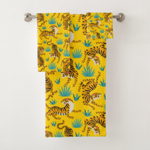 Gold Asian Tiger Pattern Badhandtuch Set