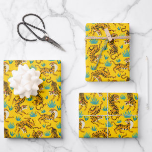 Gold Asian Tiger Pattern Geschenkpapier Set