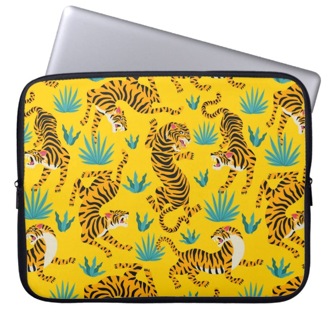 Gold Asian Tiger Pattern Laptopschutzhülle (Vorderseite)