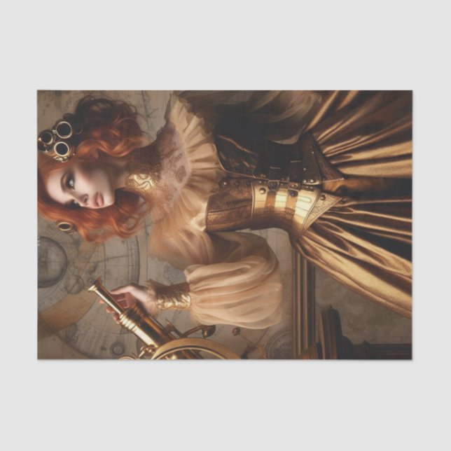 Gold Astronomen Steampunk Viktorianisch Decoupage Seidenpapier (Vorderseite)