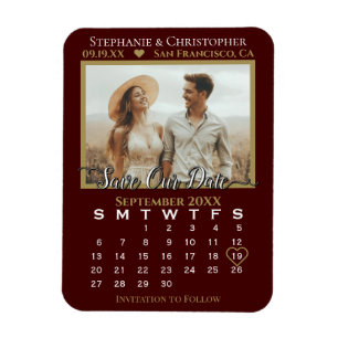 Gold & Auburn Foto Kalender Rette unsere Hochzeit Magnet