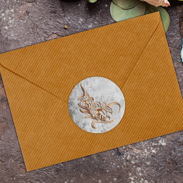 Gold auf antiker grauer Hochzeit Runder Aufkleber (Von Creator hochgeladen)