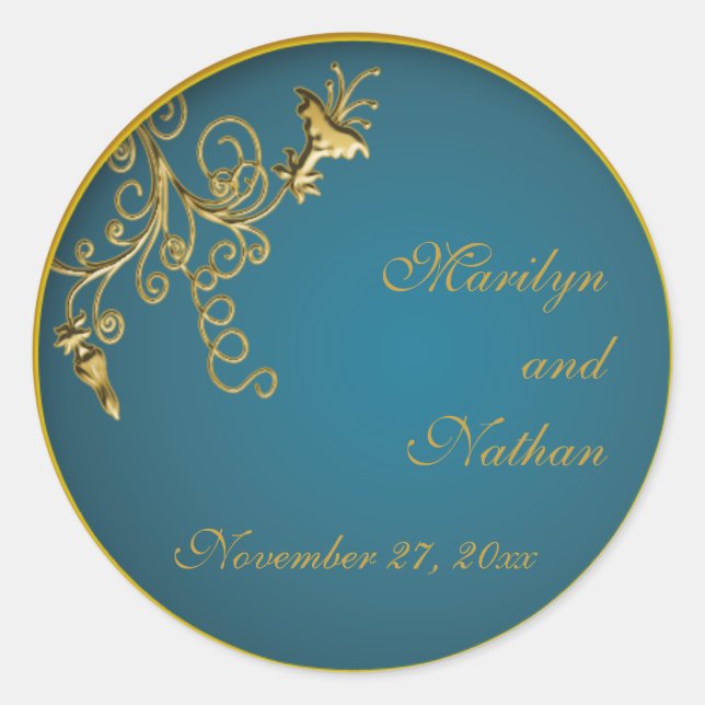 Gold auf Aquamarinen Mit Monogramm 1,5" Rundaufkle Runder Aufkleber (Vorderseite)