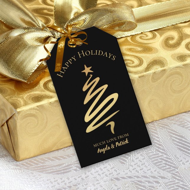 Gold auf Black Elegante Weihnachtsbaum-Geschenk-Ta Geschenkanhänger (Von Creator hochgeladen)