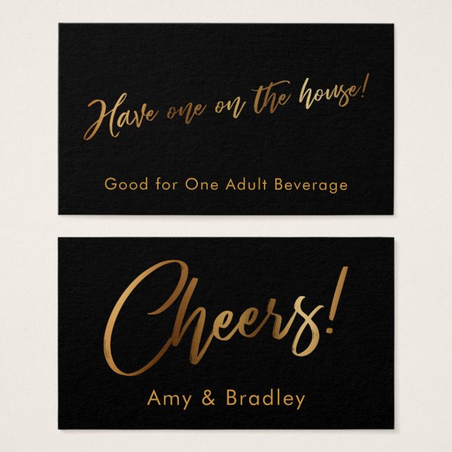 Gold auf Black Handwriting Script Drinckets (Vorne & Hinten)