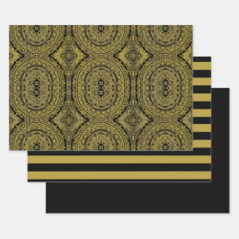 Gold auf Black Mandala Wrapping Sheet Set 3 Geschenkpapier Set