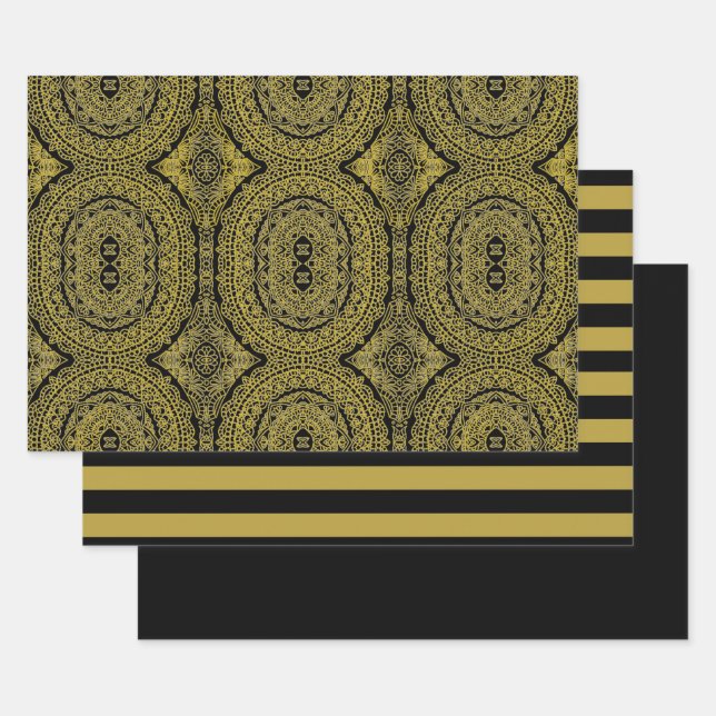 Gold auf Black Mandala Wrapping Sheet Set 3 Geschenkpapier Set (Set)