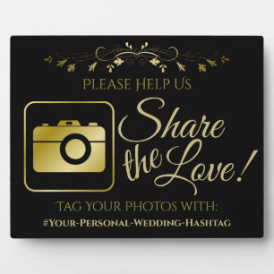 Gold auf Black Wedding Foto Hashtag Sign Fotoplatte