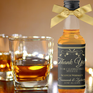 Gold auf Black Wedding Mini Liquor Flasche Danke Alkoholflaschenetikett