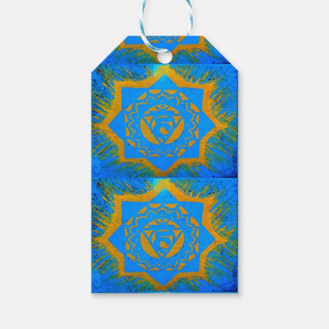 Gold auf blauem Tantrylon Geschenkanhänger (Vorderseite)