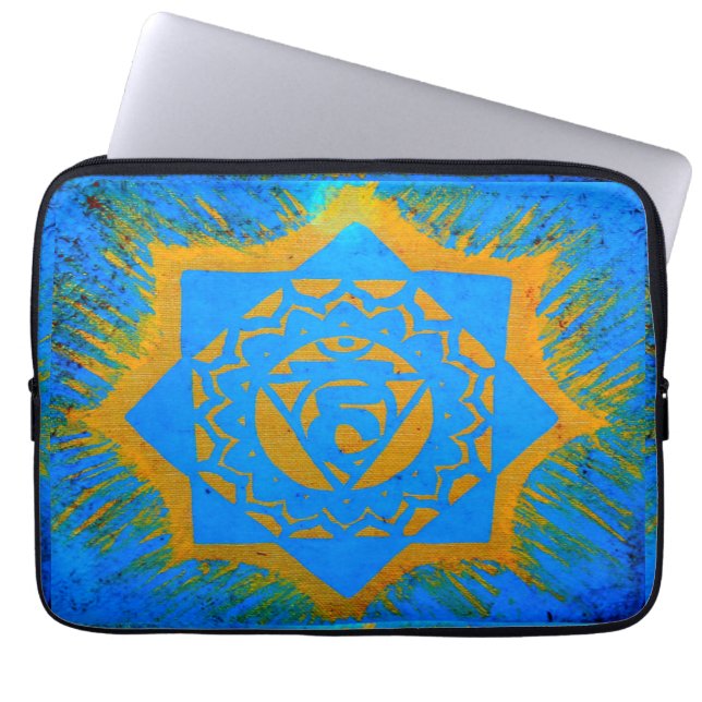 Gold auf blauem Tantrylon Laptopschutzhülle (Vorderseite)