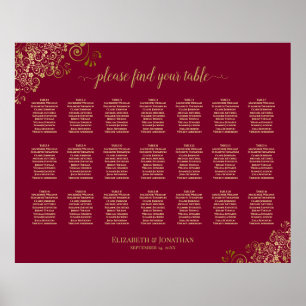 Gold auf Burgund 21 Tabelle Seating Chart Poster