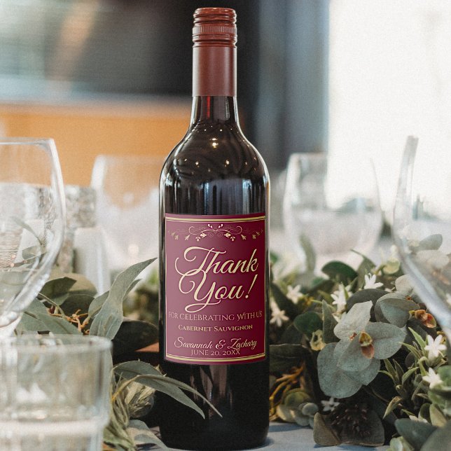 Gold auf Burgund Maroon Elegant Hochzeit Vielen Da Weinetikett (Von Creator hochgeladen)