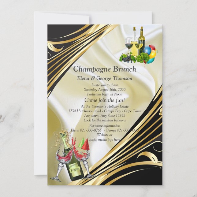 Gold auf Champagner Silk Brunch Ankündigungen (Vorderseite)
