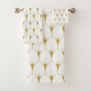 Gold auf dem White Art Deco Geometric Muster Badhandtuch Set