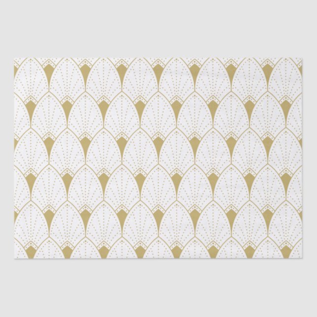 Gold auf dem White Art Deco Geometric Muster Seidenpapier (Vorderseite)