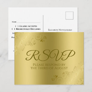 Gold auf Gold Elegant Blumengezwitscher Hochzeit R Postkarte