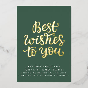 Gold auf Grün Beste Wünsche für Sie und Ihre Fam Folien Feiertagskarte
