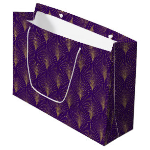 Gold auf Lila Art-Deco-Muster Große Geschenktasche Geschenktüte