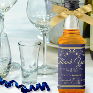 Gold auf Navy Blue Wedding Danke Mini Alkoholflaschenetikett