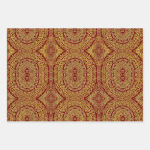 Gold auf Red Mandala Wrapping Sheet Set 3 Geschenkpapier Set