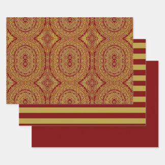 Gold auf Red Mandala Wrapping Sheet Set 3 Geschenkpapier Set