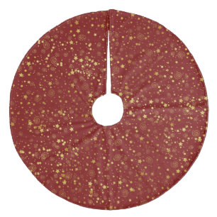 Gold auf Roten Stars und Wirbel Fleece Weihnachtsbaumdecke