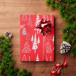 Gold auf roten Weihnachtsbäumen Geschenkpapier