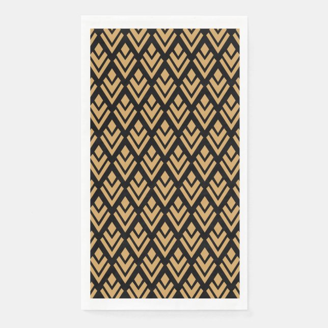 Gold auf Schwarz Art Deco Geometrisches Muster Serviette (Vorderseite)